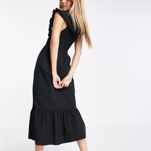 NWT Topshop oversized collar shirred midi dress in black; size 8 - Picture 2 of 5